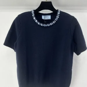 Prada Women Wool And Cashmere Crew-Neck Sweater-Navy P24V2B18M6