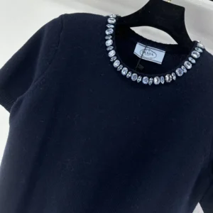 Prada Women Wool And Cashmere Crew-Neck Sweater-Navy P24V2B18M6