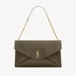Saint Laurent YSL Women Cassandre Xxl Envelope Pouch On Chain In Lambskin-Dark Green