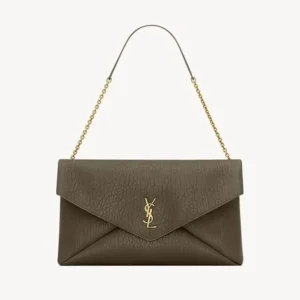 Saint Laurent YSL Women Cassandre Xxl Envelope Pouch On Chain In Lambskin-Dark Green