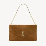 Saint Laurent YSL Women Cassandre Xxl Pouch On Chain In Suede-Brown