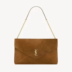 Saint Laurent YSL Women Cassandre Xxl Pouch On Chain In Suede-Brown