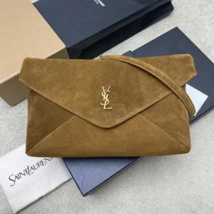 Saint Laurent YSL Women Cassandre Xxl Pouch On Chain In Suede-Brown