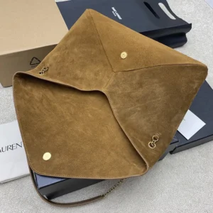 Saint Laurent YSL Women Cassandre Xxl Pouch On Chain In Suede-Brown