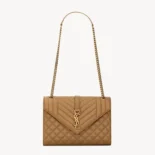 Saint Laurent YSL Women Envelope Medium in Matelasse Lambskin-Brown