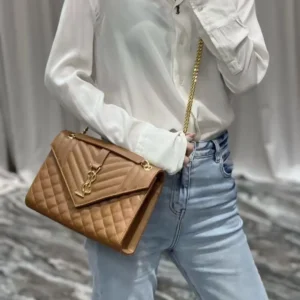 Saint Laurent YSL Women Envelope Medium in Matelasse Lambskin-Brown