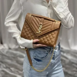 Saint Laurent YSL Women Envelope Medium in Matelasse Lambskin-Brown