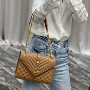 Saint Laurent YSL Women Envelope Medium in Matelasse Lambskin-Brown
