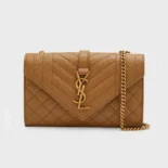 Saint Laurent YSL Women Envelope Small in Matelasse Lambskin-Brown