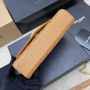 Saint Laurent YSL Women Envelope Small in Matelasse Lambskin-Brown
