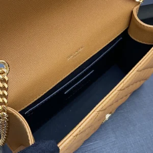 Saint Laurent YSL Women Envelope Small in Matelasse Lambskin-Brown