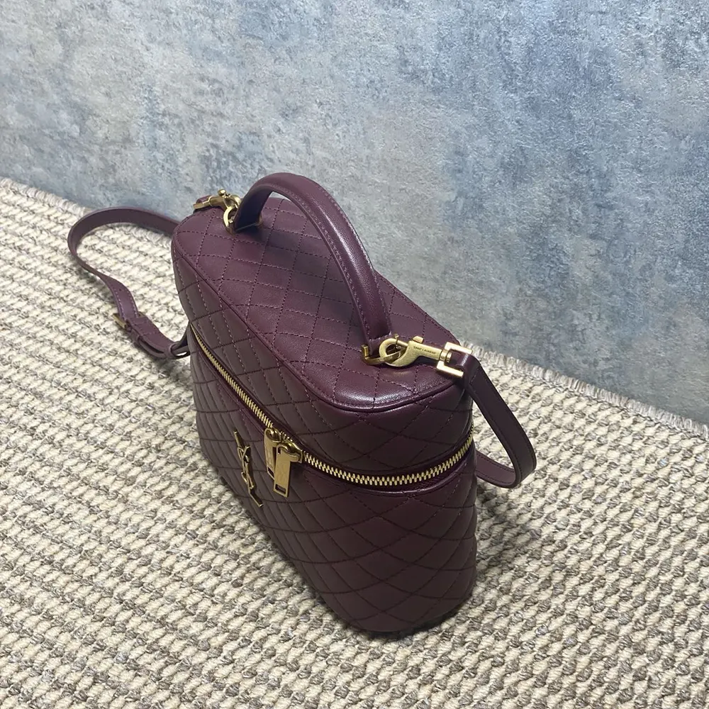 Saint Laurent YSL Women Gaby Large Vanity Bag In Lambskin-Maroon 8515721E 4 Saint Laurent YSL Women Gaby Large Vanity Bag In Lambskin-Maroon 8515721E