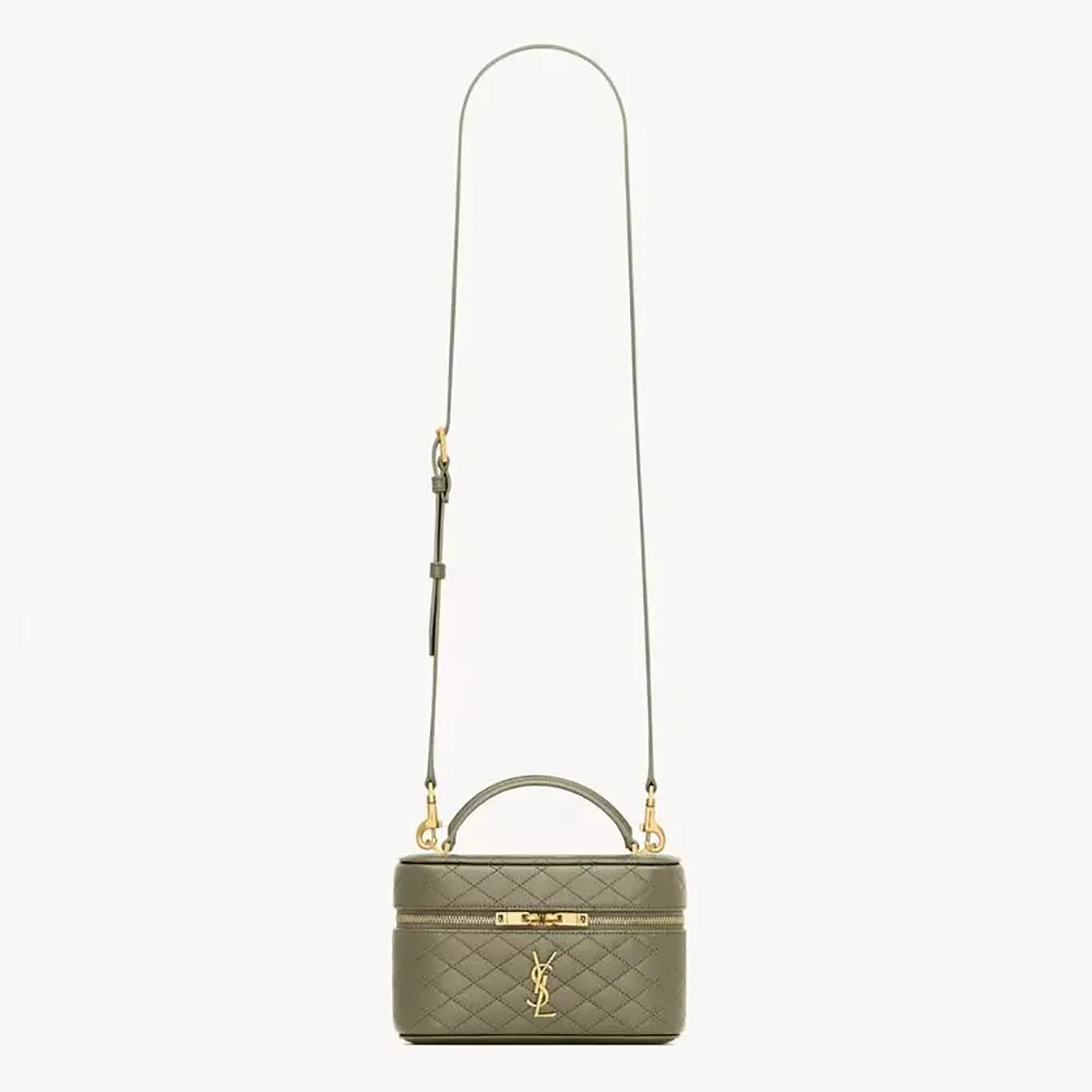 Saint Laurent YSL Women Gaby Vanity Bag In Lambskin-Green 1 Saint Laurent YSL Women Gaby Vanity Bag In Lambskin-Green