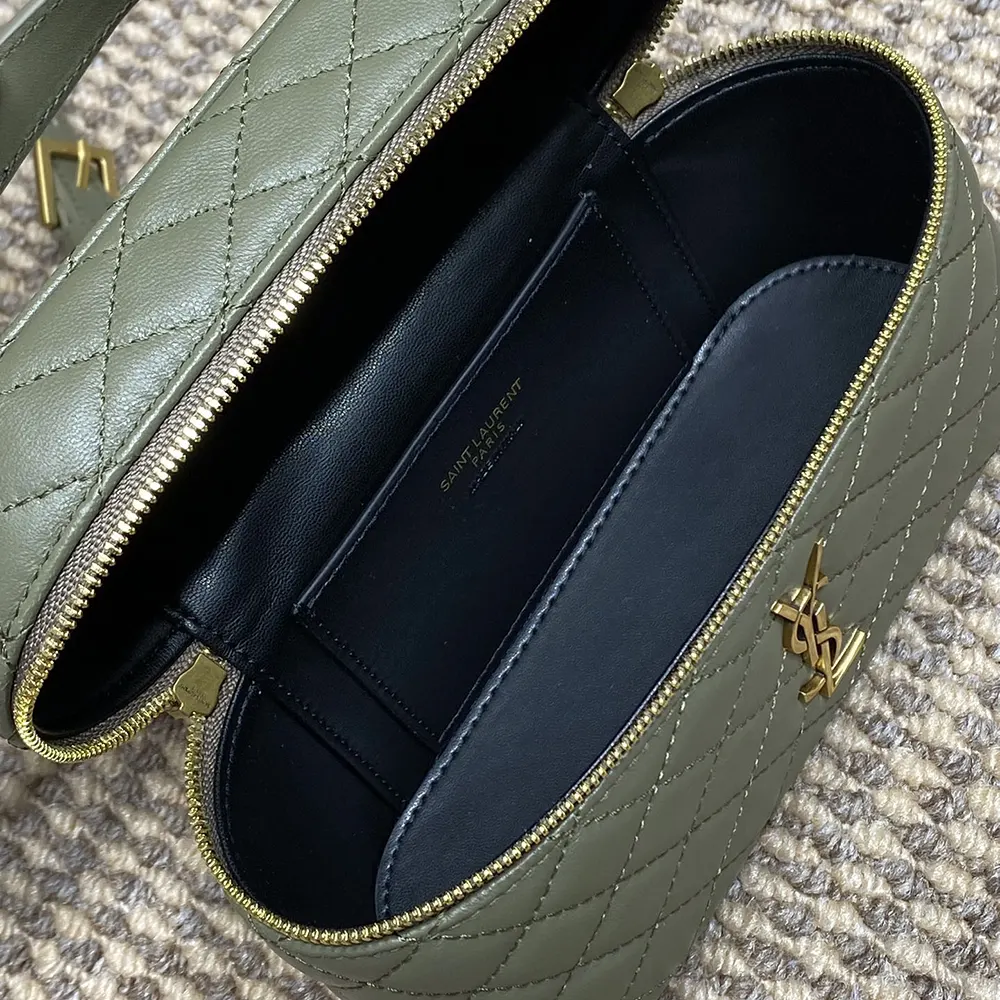 Saint Laurent YSL Women Gaby Vanity Bag In Lambskin-Green 9 Saint Laurent YSL Women Gaby Vanity Bag In Lambskin-Green