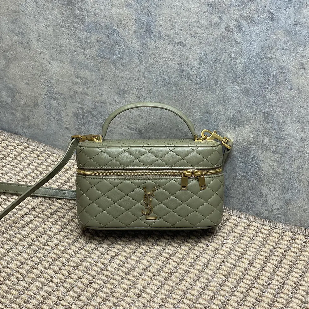 Saint Laurent YSL Women Gaby Vanity Bag In Lambskin-Green 2 Saint Laurent YSL Women Gaby Vanity Bag In Lambskin-Green