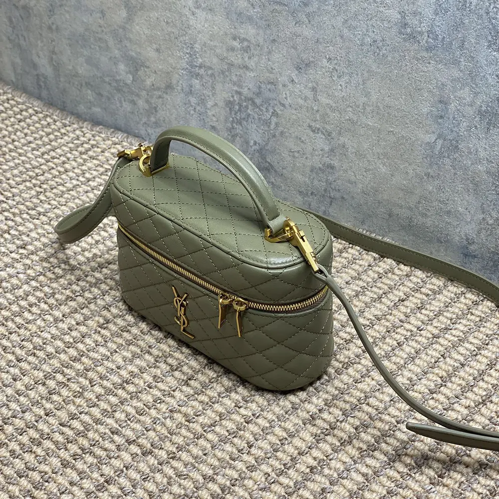 Saint Laurent YSL Women Gaby Vanity Bag In Lambskin-Green 4 Saint Laurent YSL Women Gaby Vanity Bag In Lambskin-Green