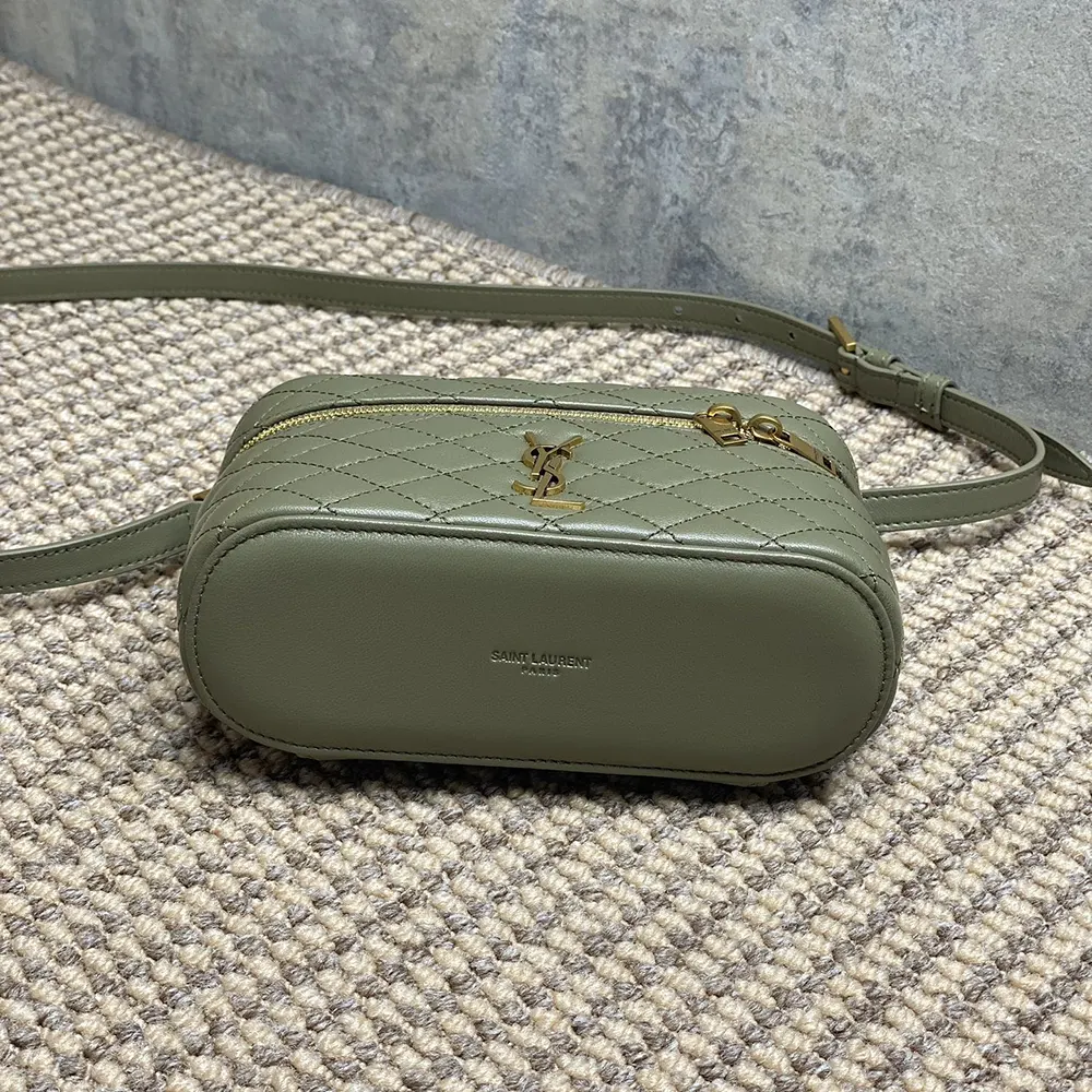 Saint Laurent YSL Women Gaby Vanity Bag In Lambskin-Green 5 Saint Laurent YSL Women Gaby Vanity Bag In Lambskin-Green