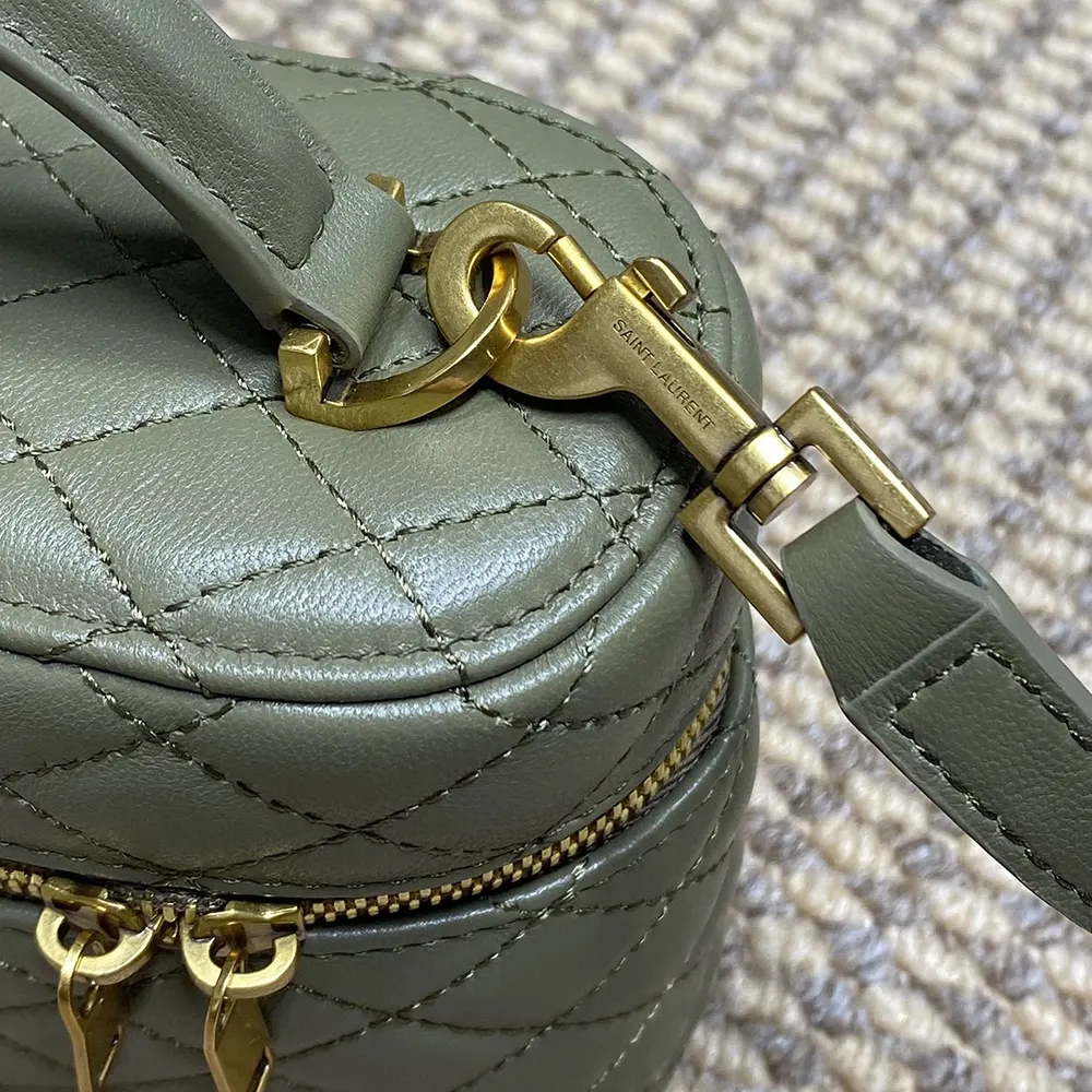 Saint Laurent YSL Women Gaby Vanity Bag In Lambskin-Green 8 Saint Laurent YSL Women Gaby Vanity Bag In Lambskin-Green