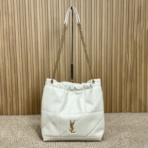 Saint Laurent YSL Women Jamie Large Pochon In Lambskin-White 828350A