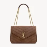 Saint Laurent YSL Women Loulou Large In Matelassé Suede-Brown 803541AA