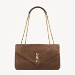 Saint Laurent YSL Women Loulou Medium In Matelassé Suede-Brown 801439AA
