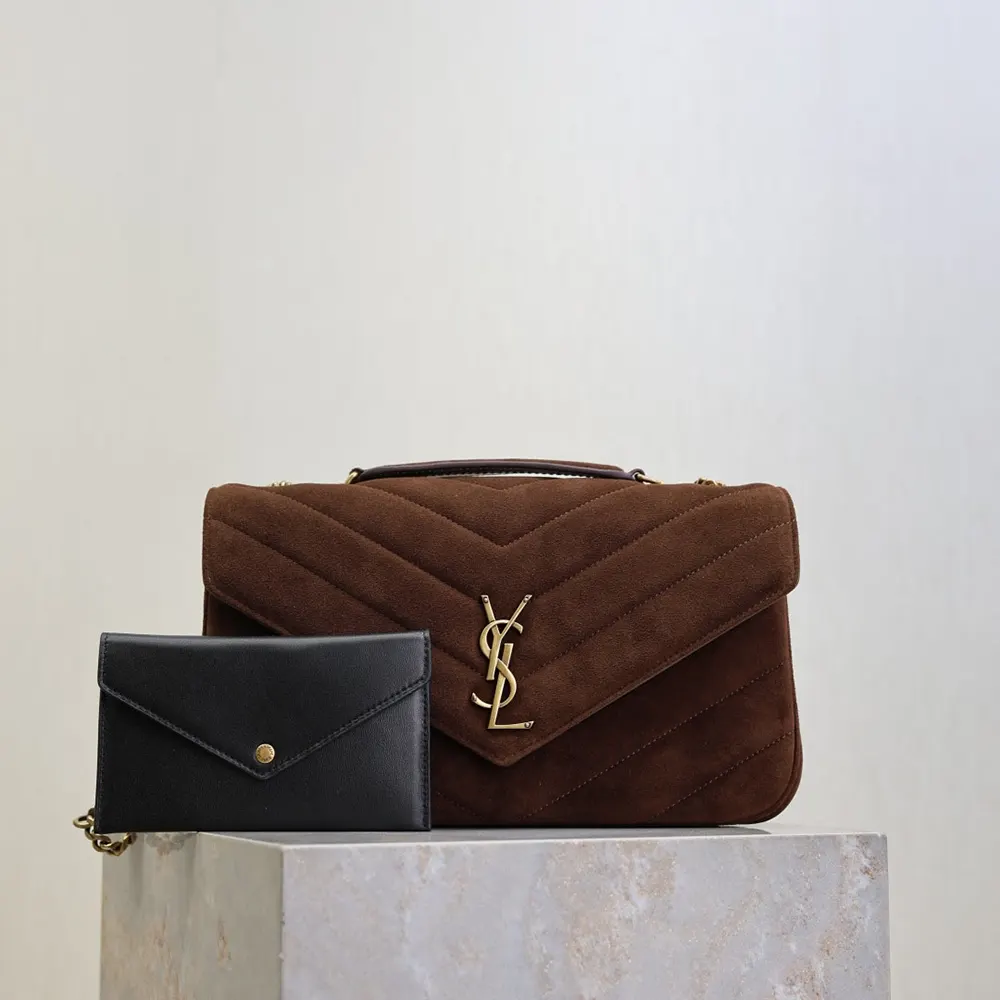 Saint Laurent YSL Women Loulou Medium In Matelassé Suede-Brown 801439AA