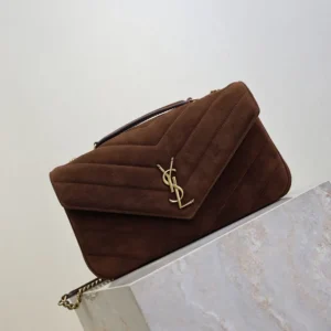 Saint Laurent YSL Women Loulou Medium In Matelassé Suede-Brown 801439AA