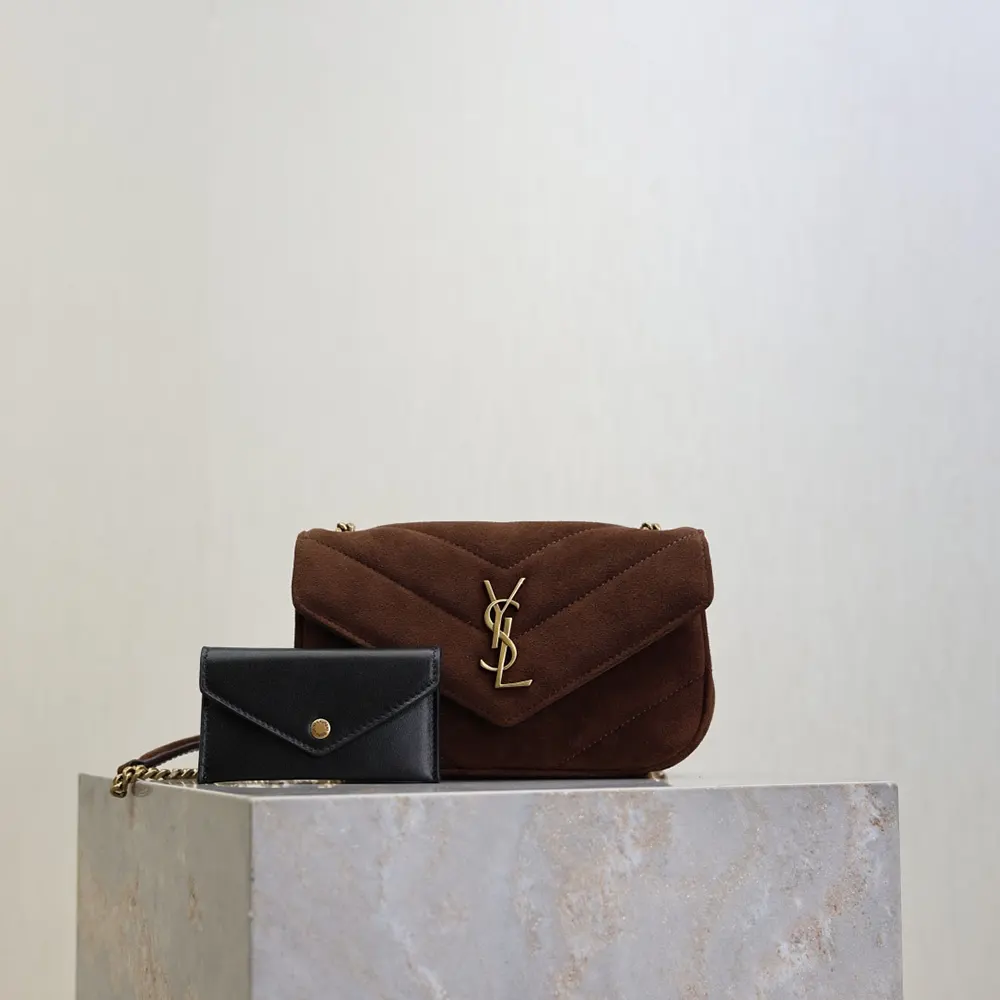 Saint Laurent YSL Women Loulou Mini In Suede-Brown 8606281U