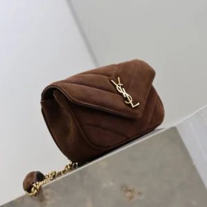 Saint Laurent YSL Women Loulou Mini In Suede-Brown 8606281U