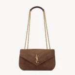 Saint Laurent YSL Women Loulou Small In Matelassé Suede-Brown 801437AA