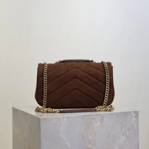 Saint Laurent YSL Women Loulou Small In Matelassé Suede-Brown 801437AA