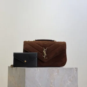 Saint Laurent YSL Women Loulou Small In Matelassé Suede-Brown 801437AA