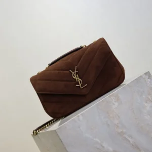 Saint Laurent YSL Women Loulou Small In Matelassé Suede-Brown 801437AA