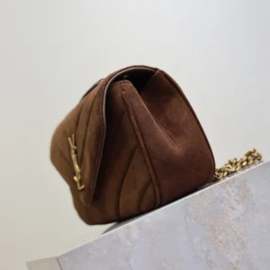 Saint Laurent YSL Women Loulou Small In Matelassé Suede-Brown 801437AA