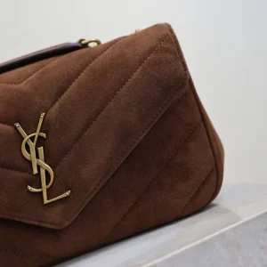 Saint Laurent YSL Women Loulou Small In Matelassé Suede-Brown 801437AA