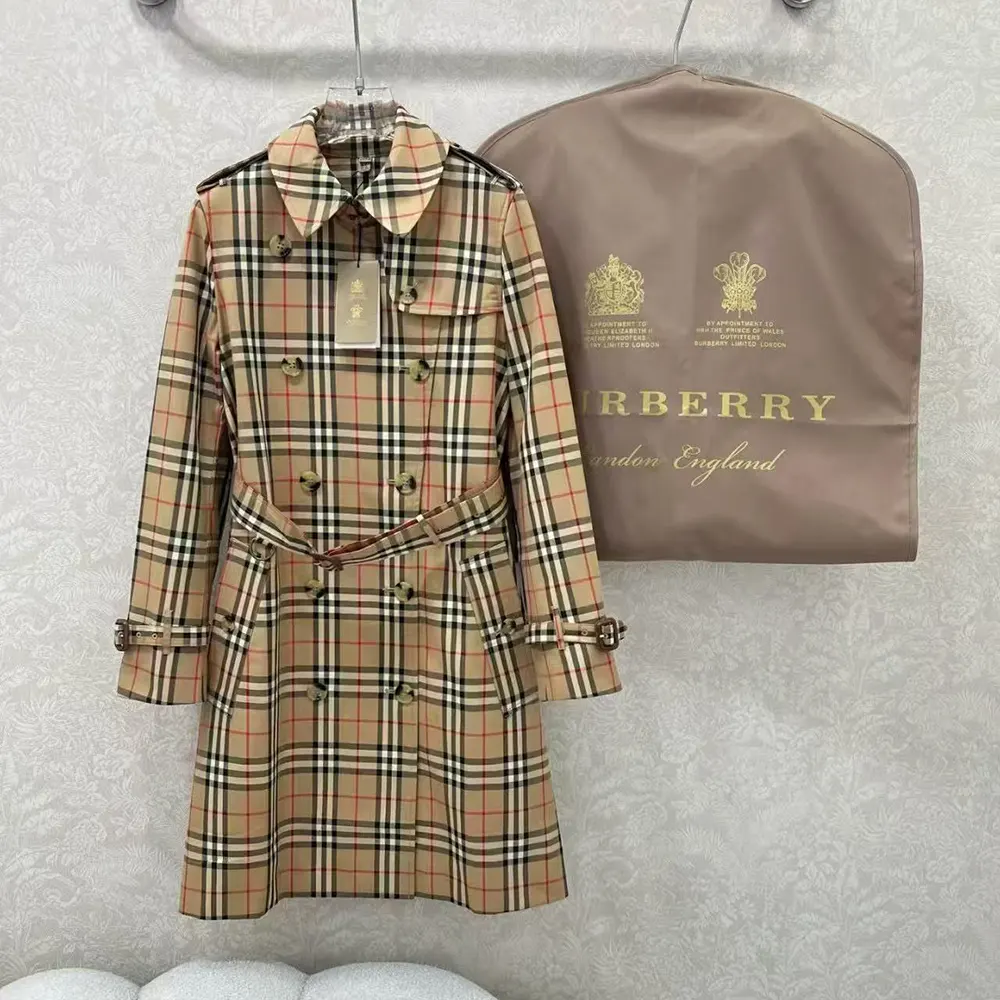 Burberry Women Burberry Women Check Trench Coat-Sandy