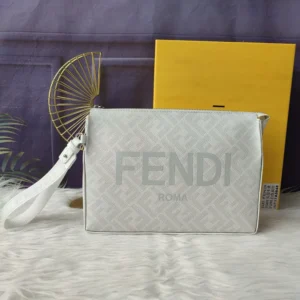 Fendi Men Clutch Pack Pouch in White FF Fabric