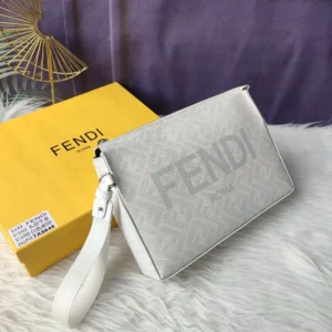 Fendi Men Clutch Pack Pouch in White FF Fabric