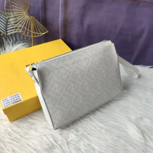 Fendi Men Clutch Pack Pouch in White FF Fabric