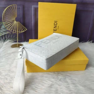 Fendi Men Clutch Pack Pouch in White FF Fabric