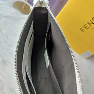Fendi Men Clutch Pack Pouch in White FF Fabric