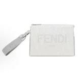 Fendi Men Clutch Pack Pouch in White FF Fabric