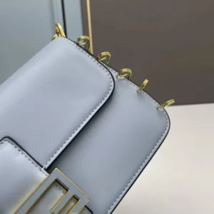 Fendi Women Baguette Brooch Fendace Blue Leather Bag