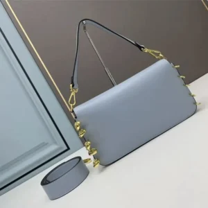 Fendi Women Baguette Brooch Fendace Blue Leather Bag