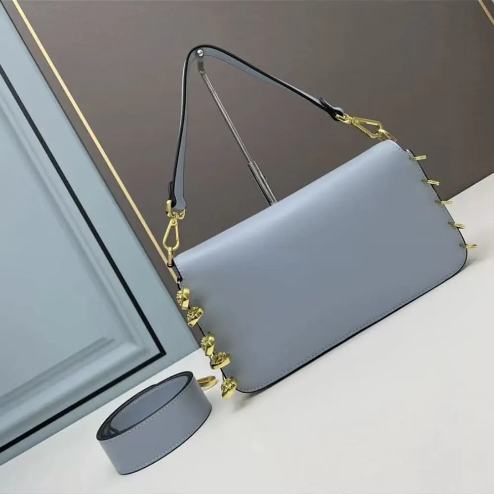 Fendi Women Baguette Brooch Fendace Blue Leather Bag