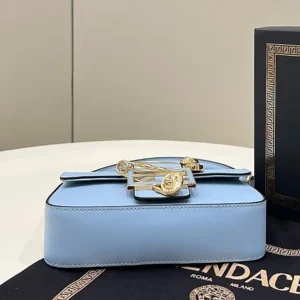Fendi Women Brooch Mini Baguette Fendace Blue Leather Bag