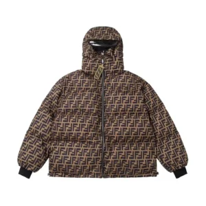 Fendi Women Down Jacket Brown FF Nylon Down Jacket