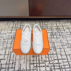 Hermes Unisex Match Sneaker in Sport Goatskin and Calfskin-White H261000Z