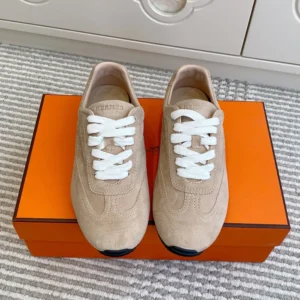 Hermes Unisex May Derby Shoe in Suede Calfskin-Brown H261955