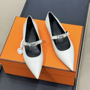 Hermes Women Kelly Ballet Flat in Calfskin-White H251001Z